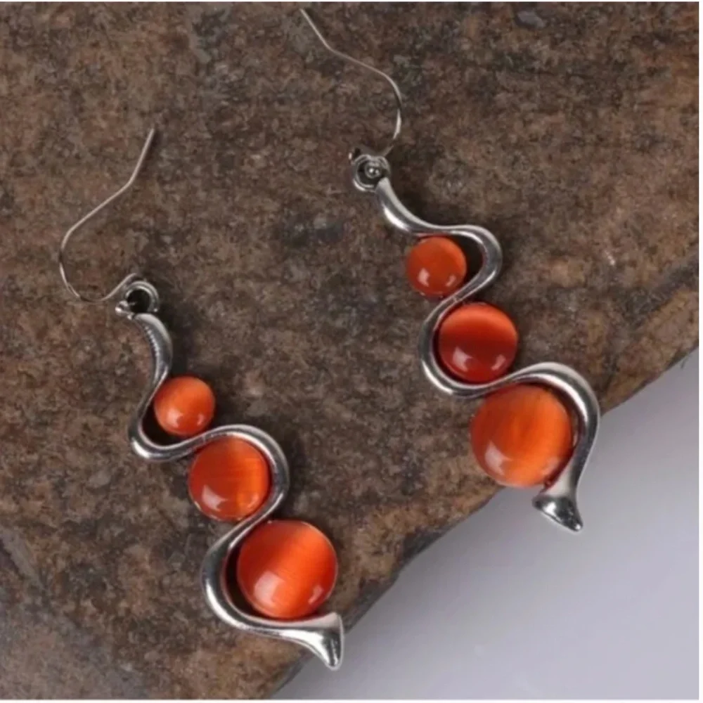 ❤️ FREE Stone Spiral Faux Rock Hipster Hippie Art Artsy Deco Chic Drop Earrings